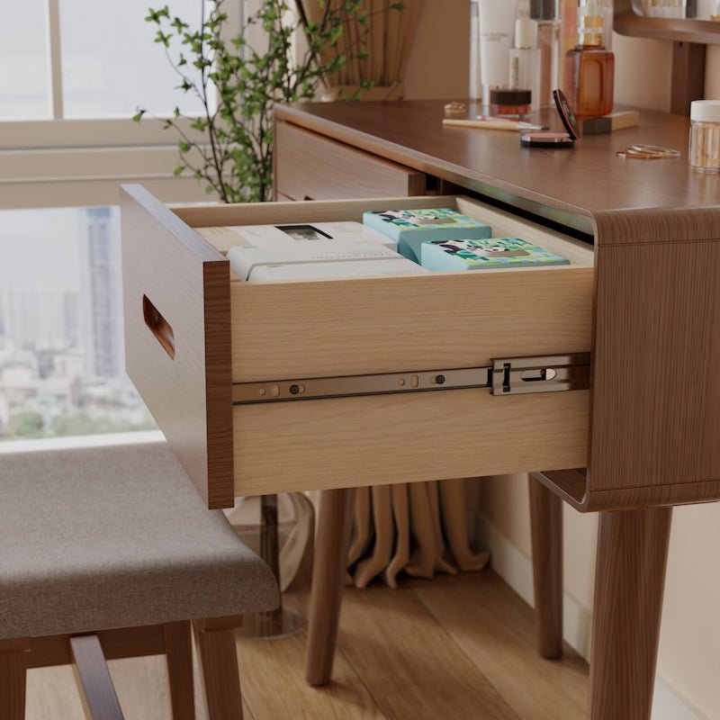 Solid Wood Vanity Desk with Detachable Lighted Mirror | Converts to Writing Desk - iKaslandi