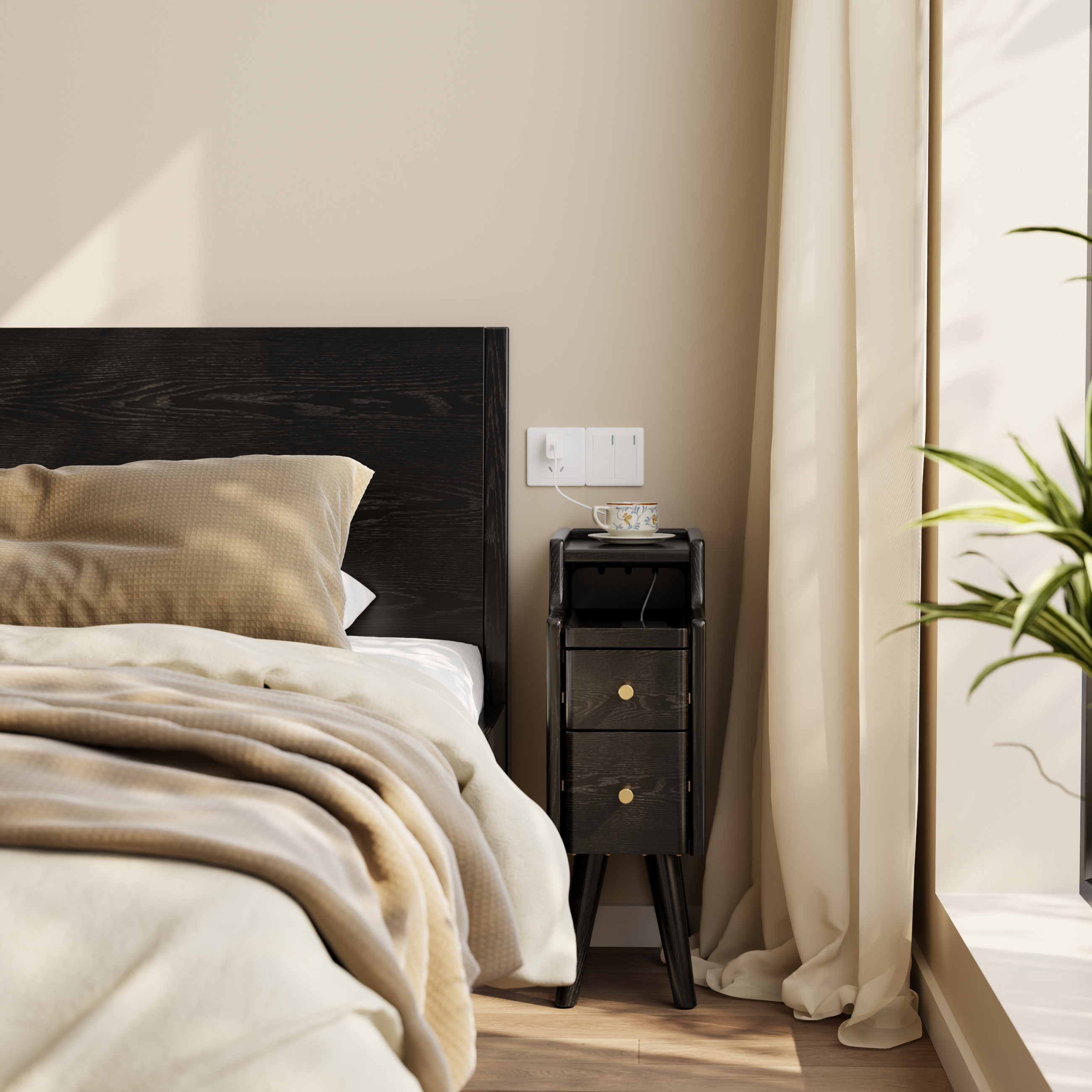 Solid wood classic minimalist nightstand