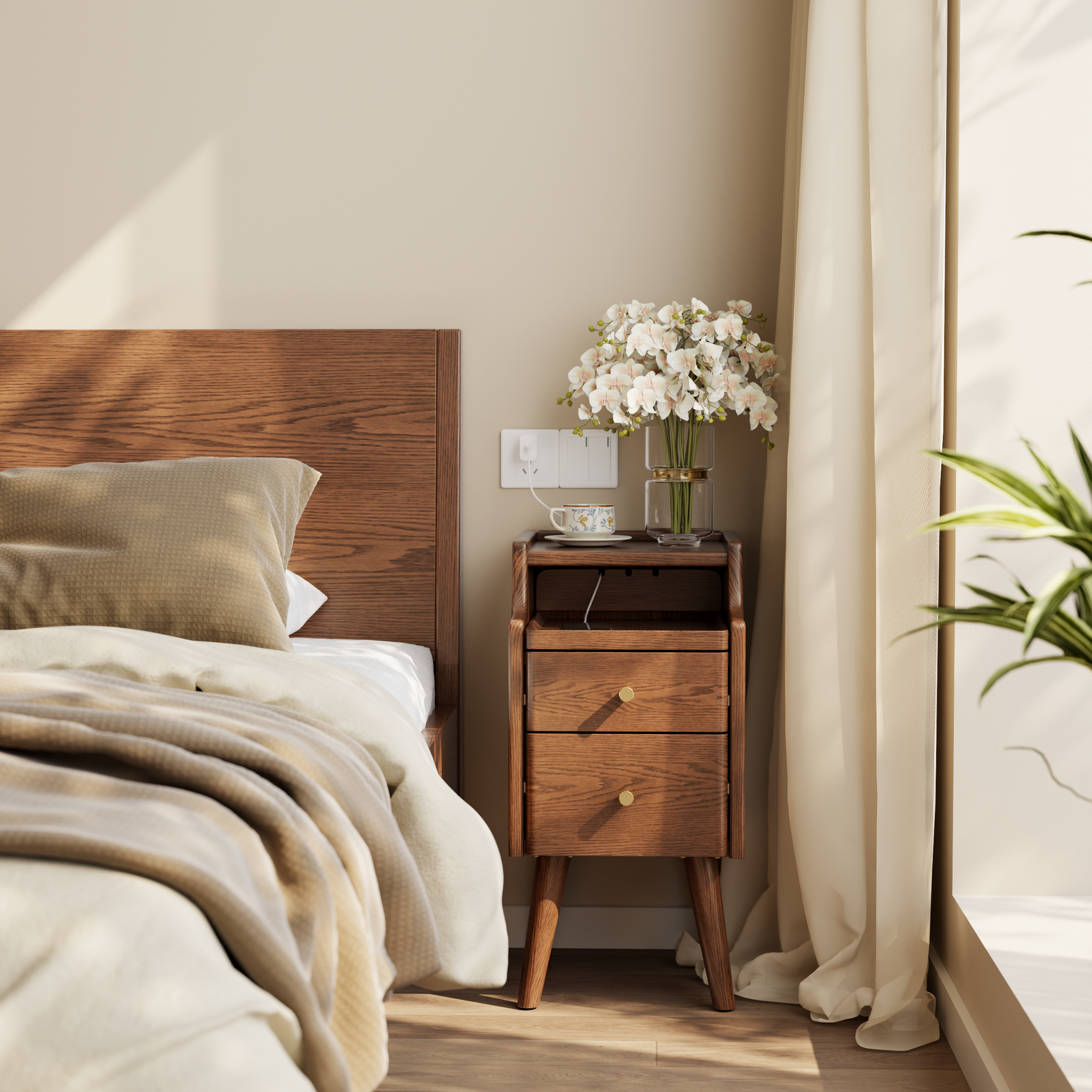 Solid wood classic minimalist nightstand