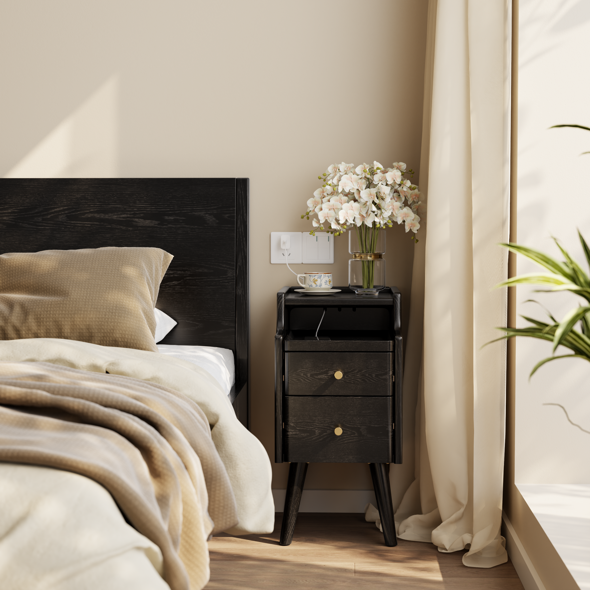 Solid wood classic minimalist nightstand