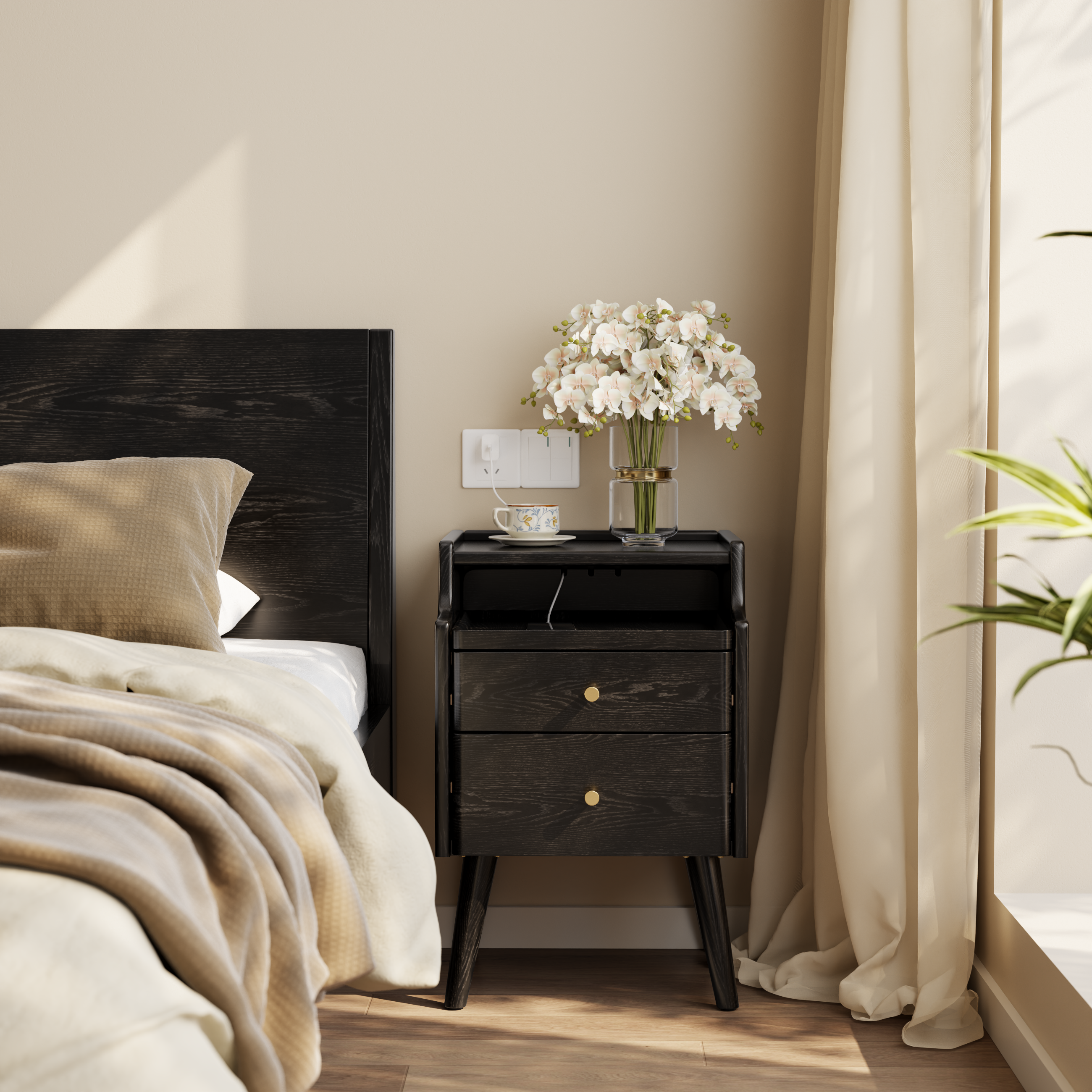 Solid wood classic minimalist nightstand