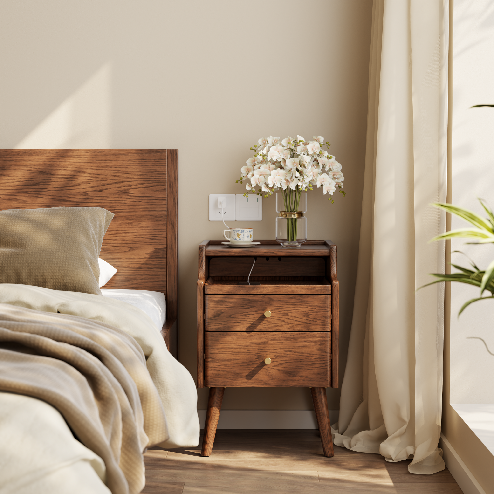 Solid wood classic minimalist nightstand