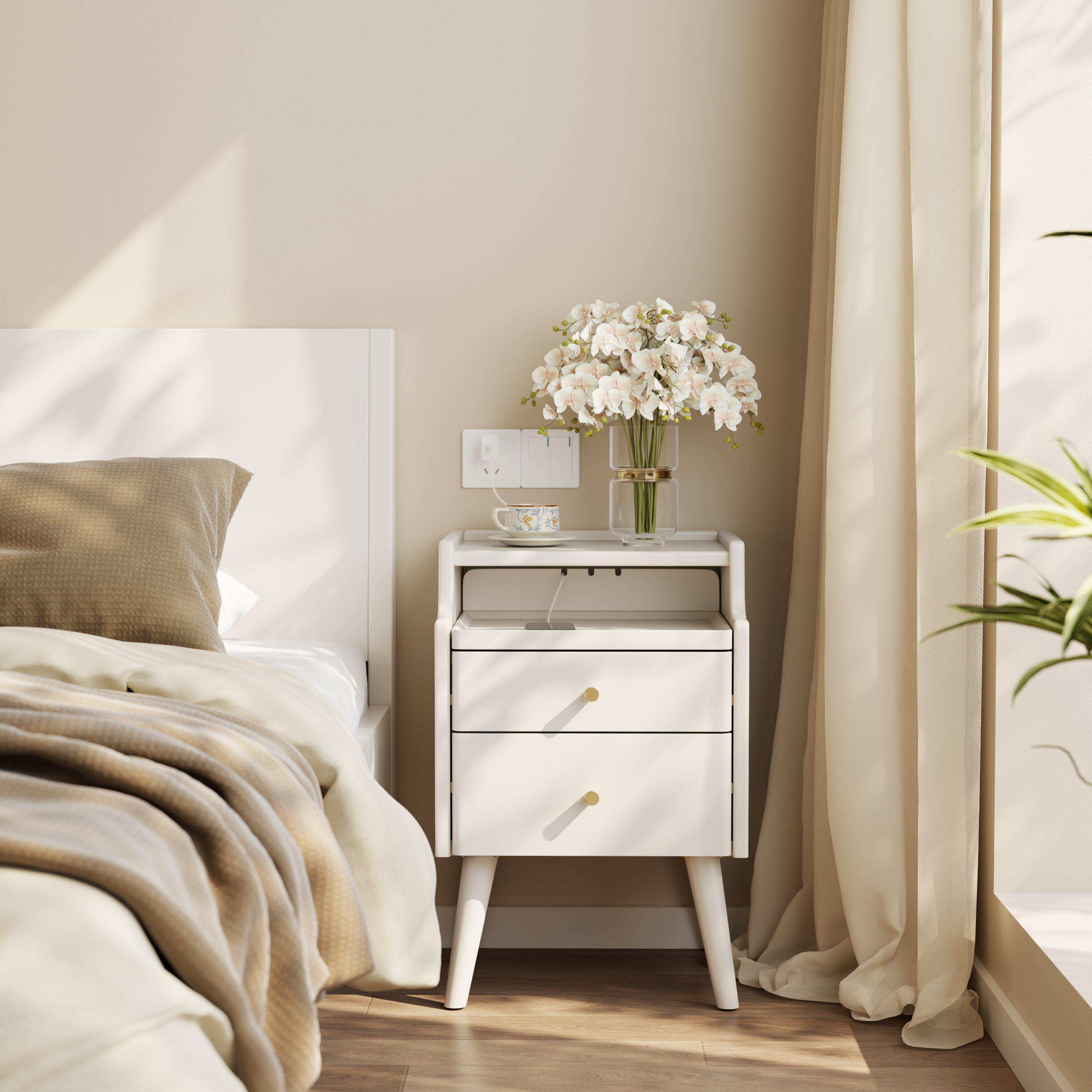 Solid wood classic minimalist nightstand