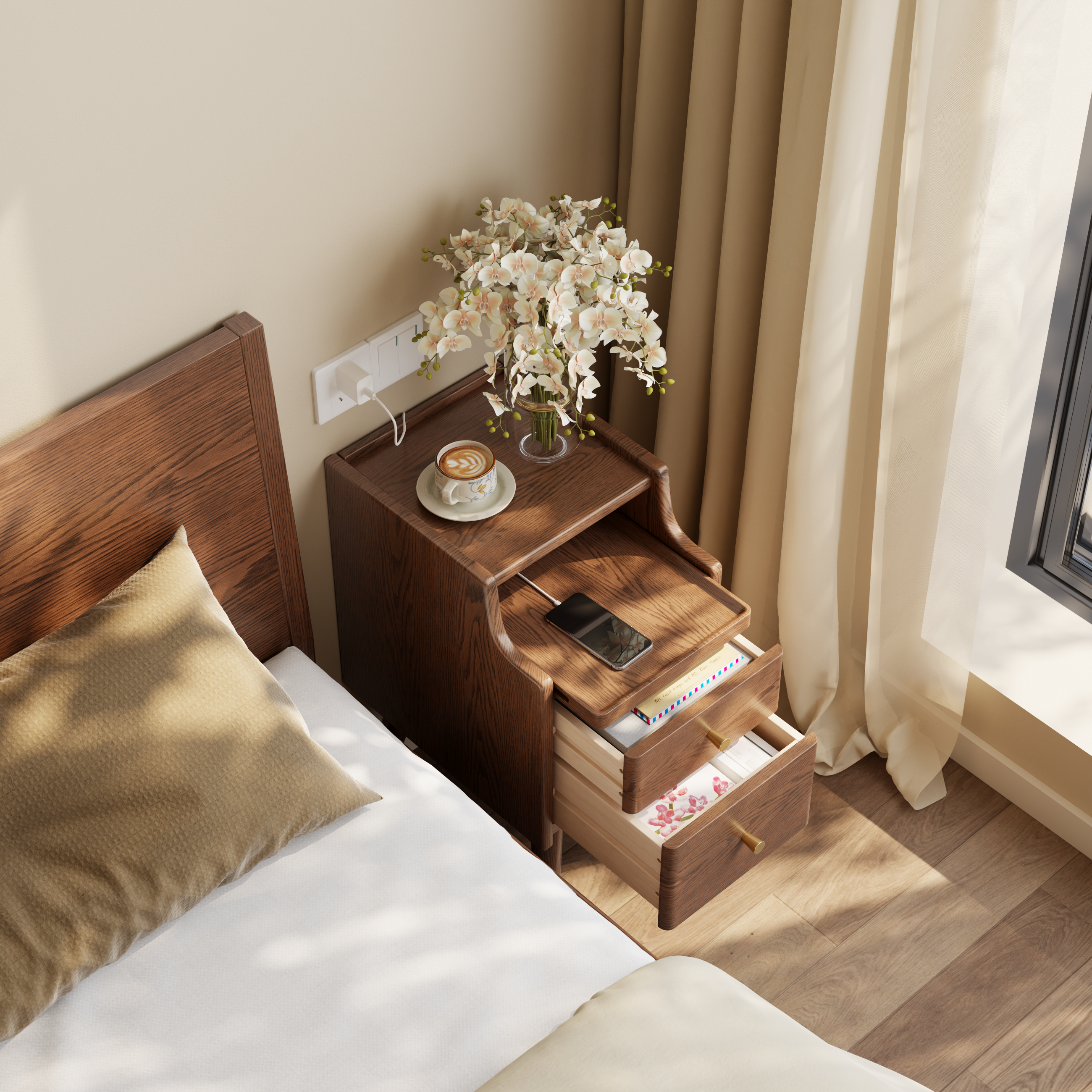 Solid wood classic minimalist nightstand