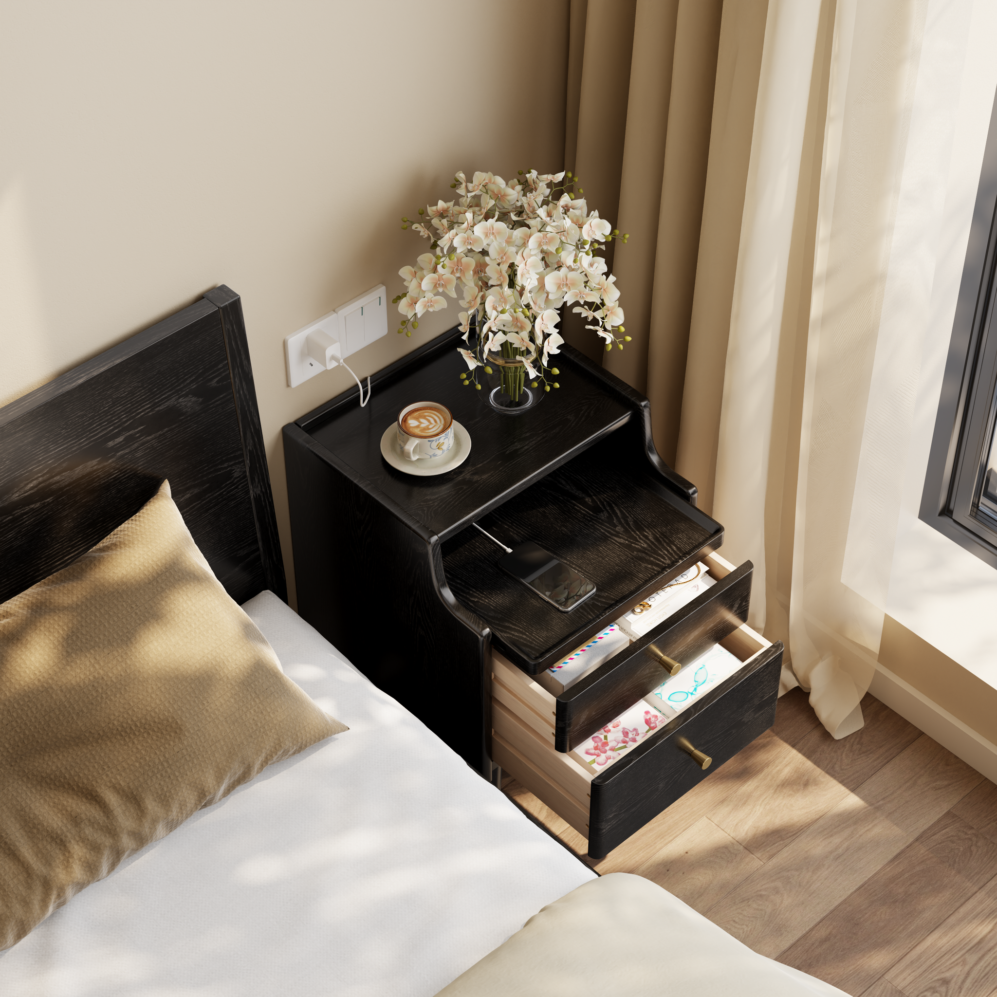 Solid wood classic minimalist nightstand