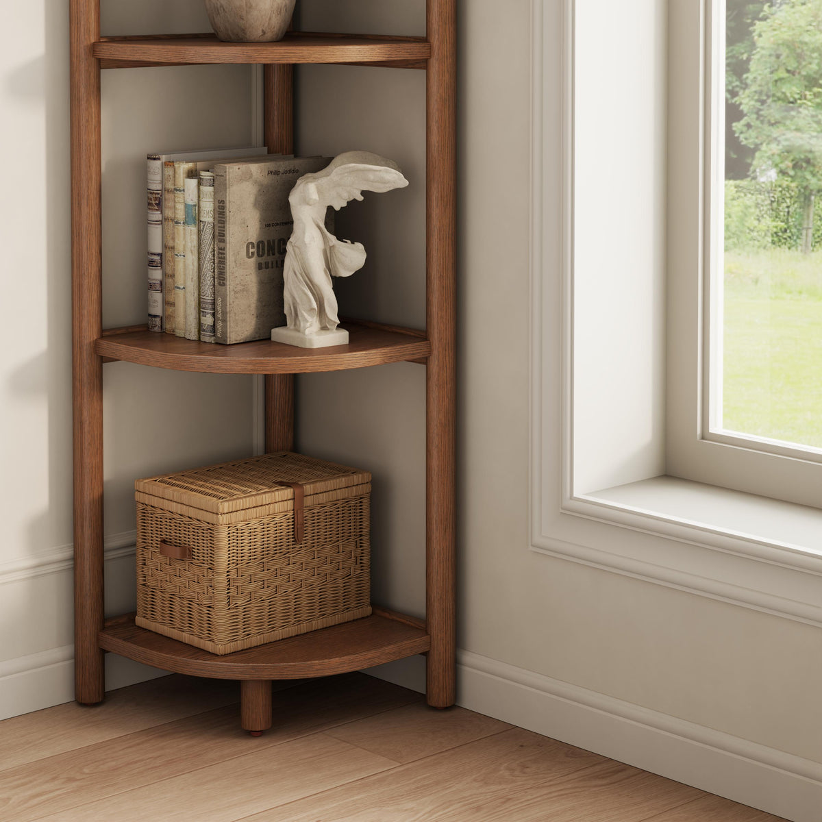 5 Tier Solid Wood Corner Shelf, Space Saving Corner Bookcase for Small Spaces - iKaslandi