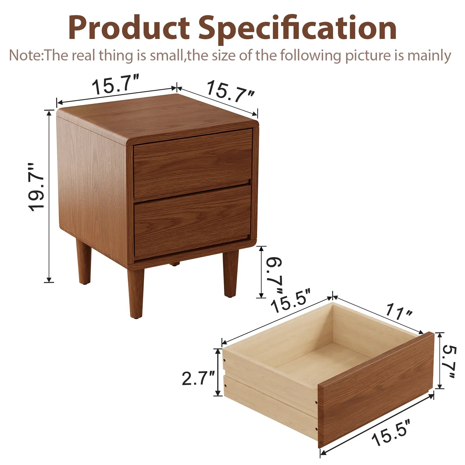 Mid - Century Modern Solid Wood Nightstand with 2 - 3 Hidden Drawers - Kaslandi Furniture