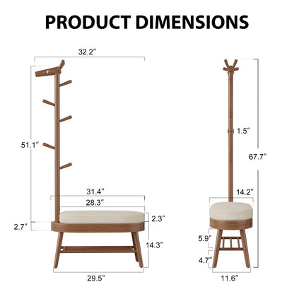 Dimension diagram for the coat rack and shoe bench