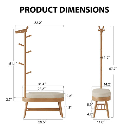 Giraffe Solid Wood Coat Rack & Shoe Bench with Cushion - iKaslandi