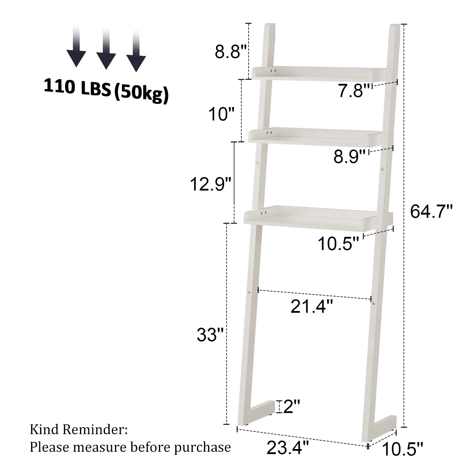 Over - the - Toilet Ladder Shelf - 3 - Tier Solid Wood Bathroom Storage - iKaslandi