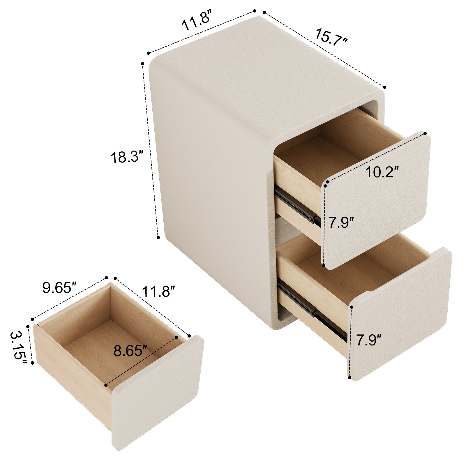 3 Tier Narrow White Nightstand