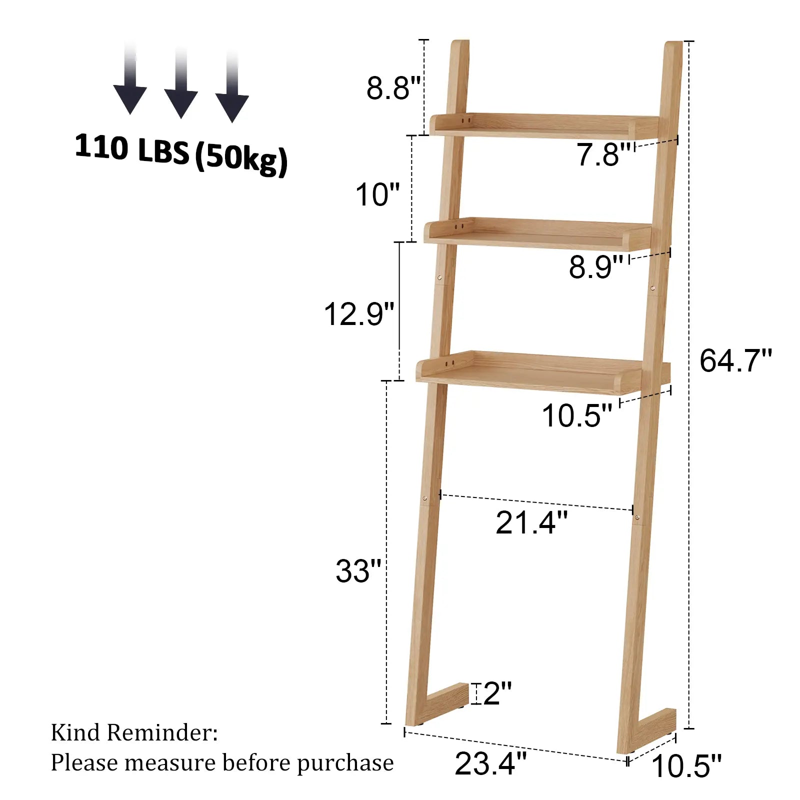 Over - the - Toilet Ladder Shelf - 3 - Tier Solid Wood Bathroom Storage - iKaslandi