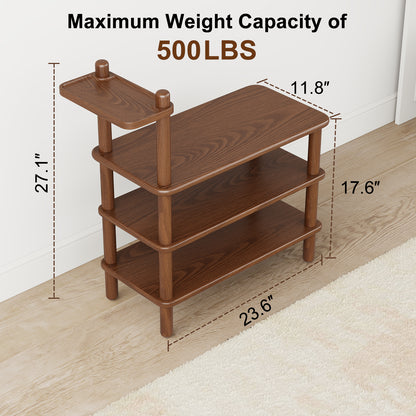 Shoe Rack Bench, Entryway Shoe Bench with Tray, 3 Tiers Solid Wood Shoe Bench for Front Door Entrance, Hallway, Mudroom