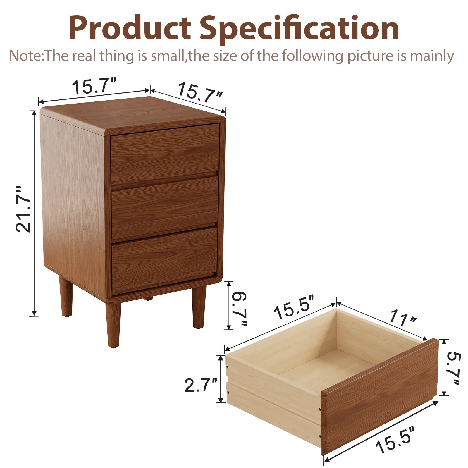 Mid - Century Modern Solid Wood Nightstand with 2 - 3 Hidden Drawers - Kaslandi Furniture