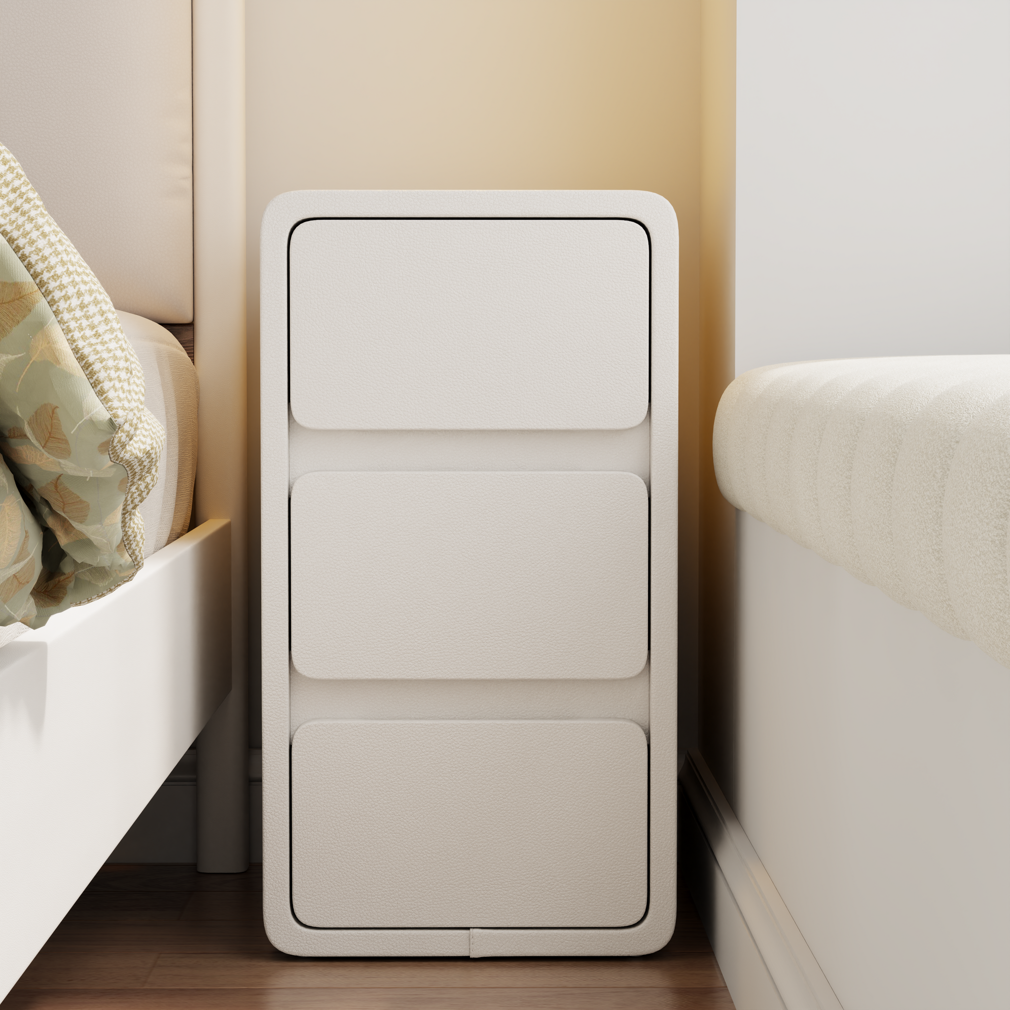 3 Tier Narrow White Nightstand