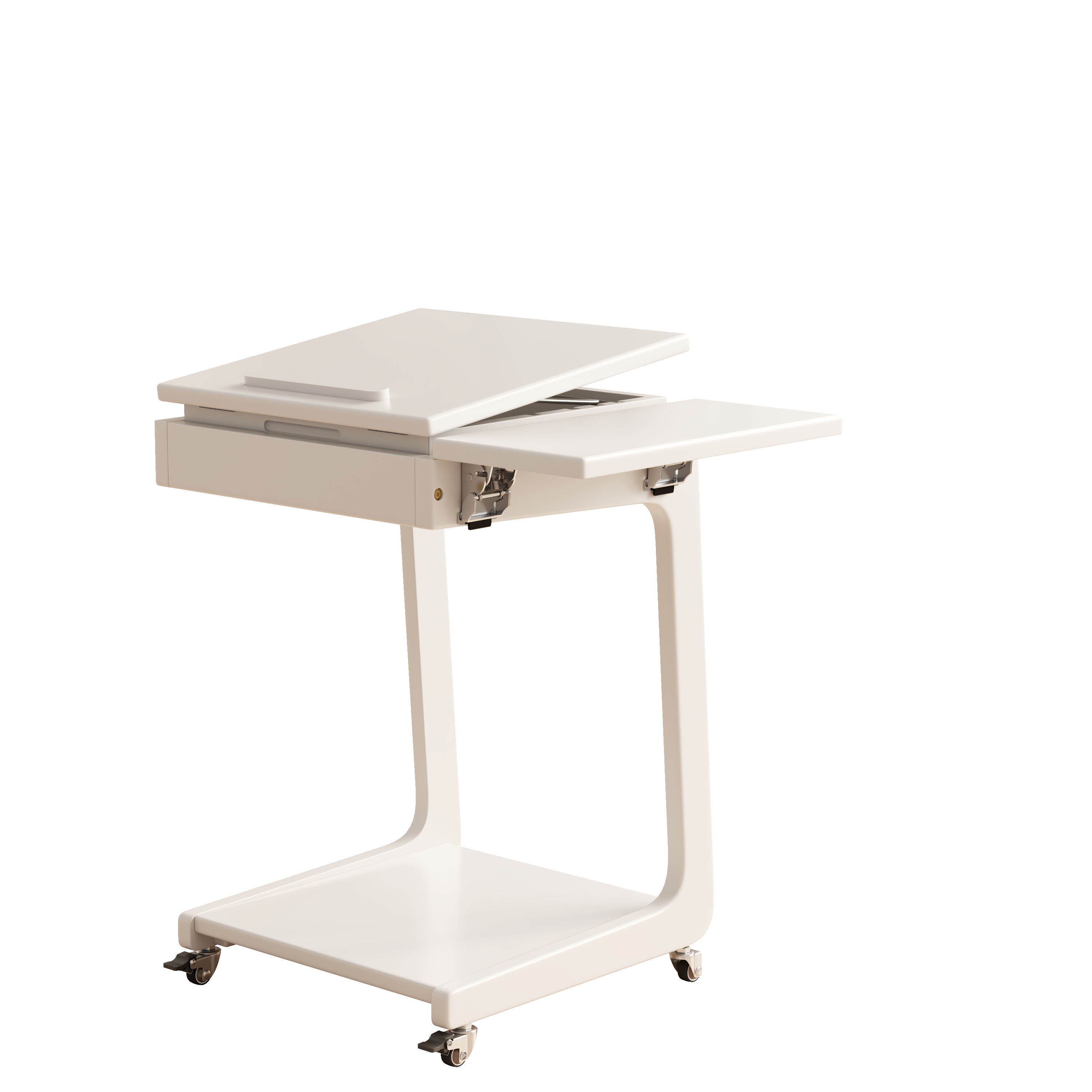 Solid Wood C-Shaped Rolling Side Table – Adjustable with Storage & Folding Shelf