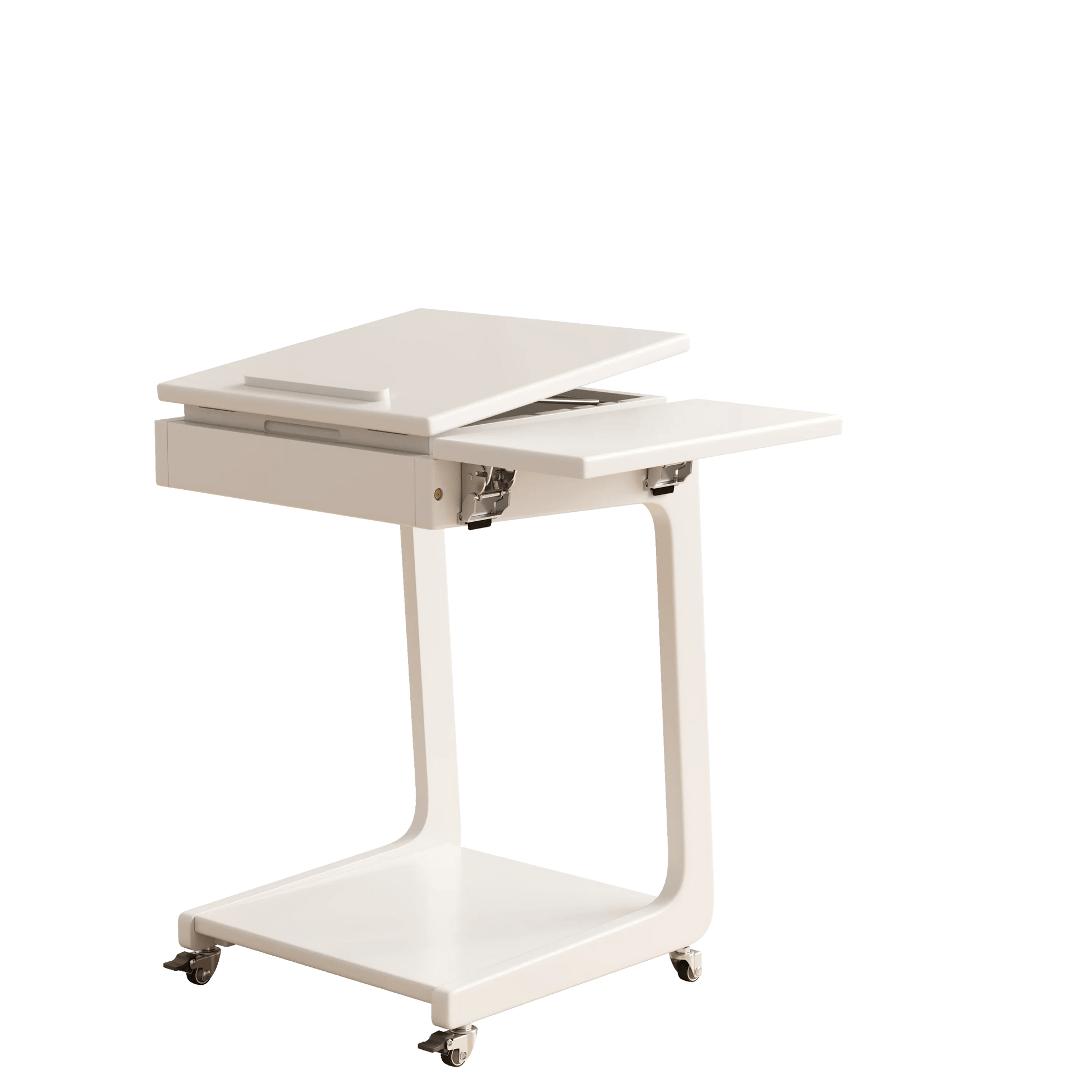 Solid Wood Rolling C - Shaped Side Table with Adjustable Top & Foldable Shelf - Kaslandi Furniture