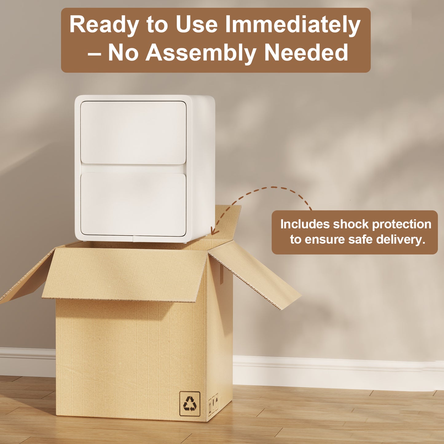 3 Drawers White Nightstand