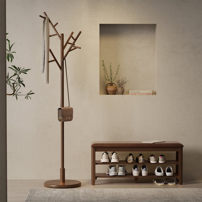 Coat Rack,Solid Wood Coat Rack Freestanding with 12 Hooks,Tree-Shaped Coat Rack 3 Adjustable Heights,Coat Tree for Clothes, Hats, Handbags, Coat Rack Stand for Entryway,Bedroom