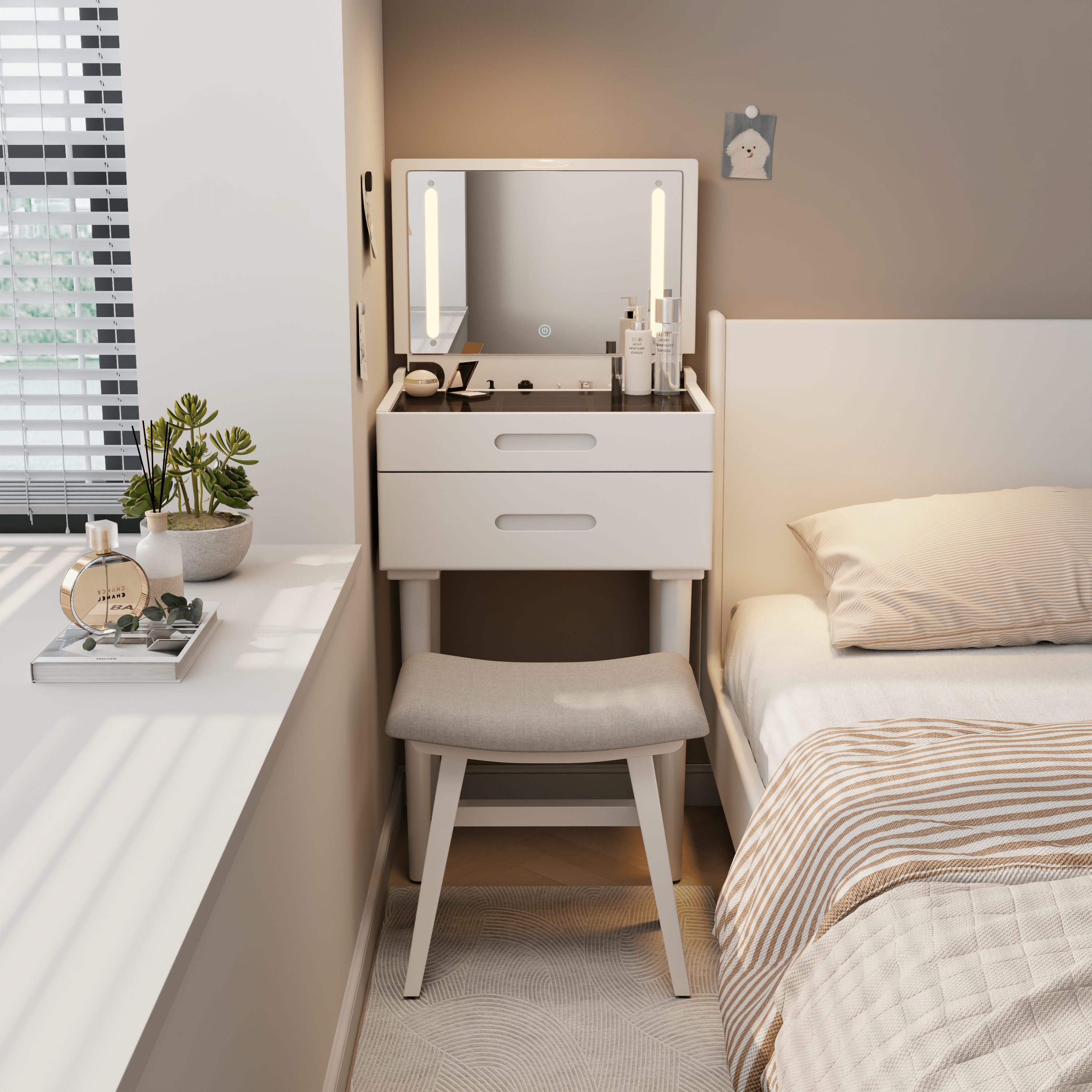 Vanity Stool, Saddle Cushion - Kaslandi Furniture