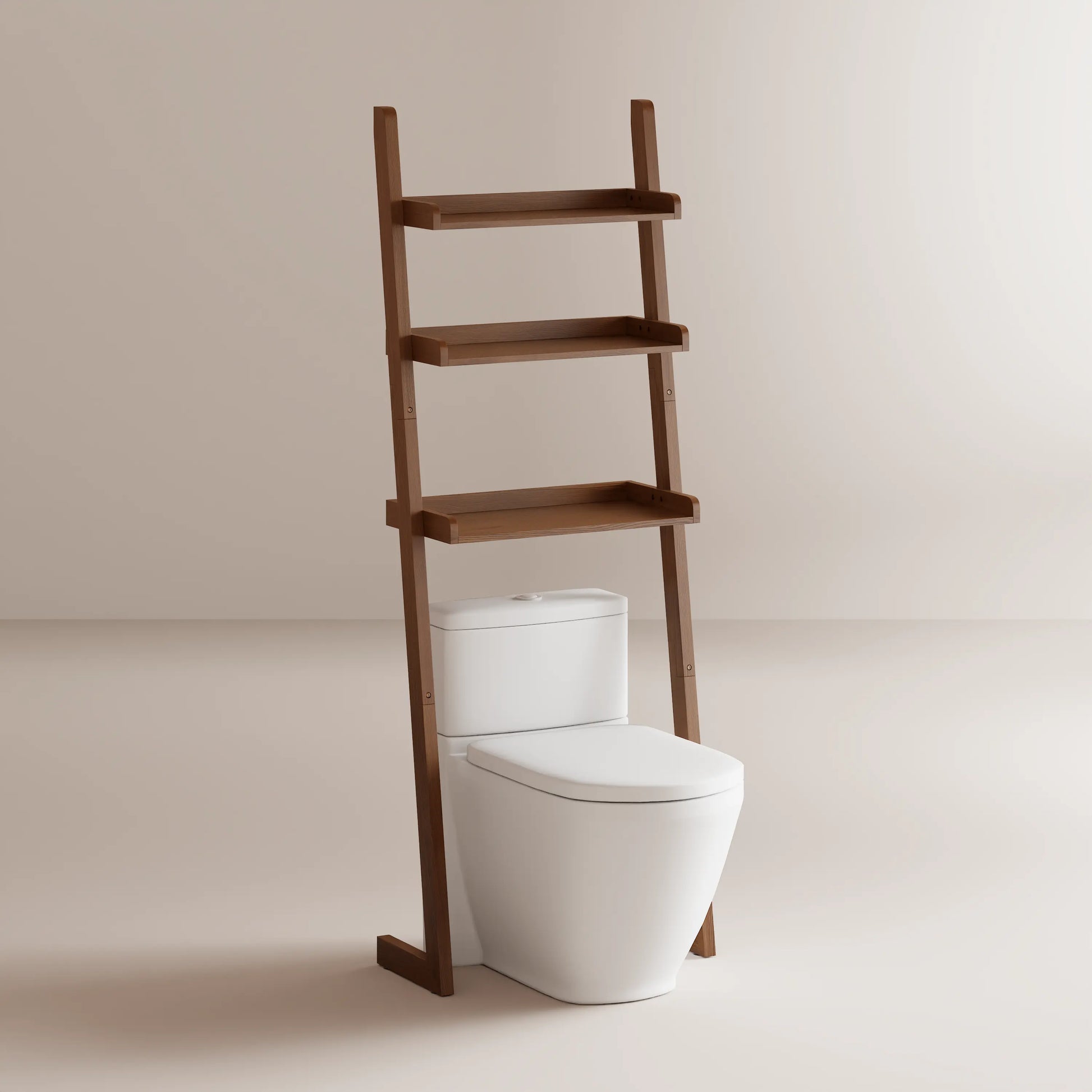 Over - the - Toilet Ladder Shelf - 3 - Tier Solid Wood Bathroom Storage - iKaslandi