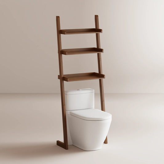 Over - the - Toilet Ladder Shelf - 3 - Tier Solid Wood Bathroom Storage - iKaslandi