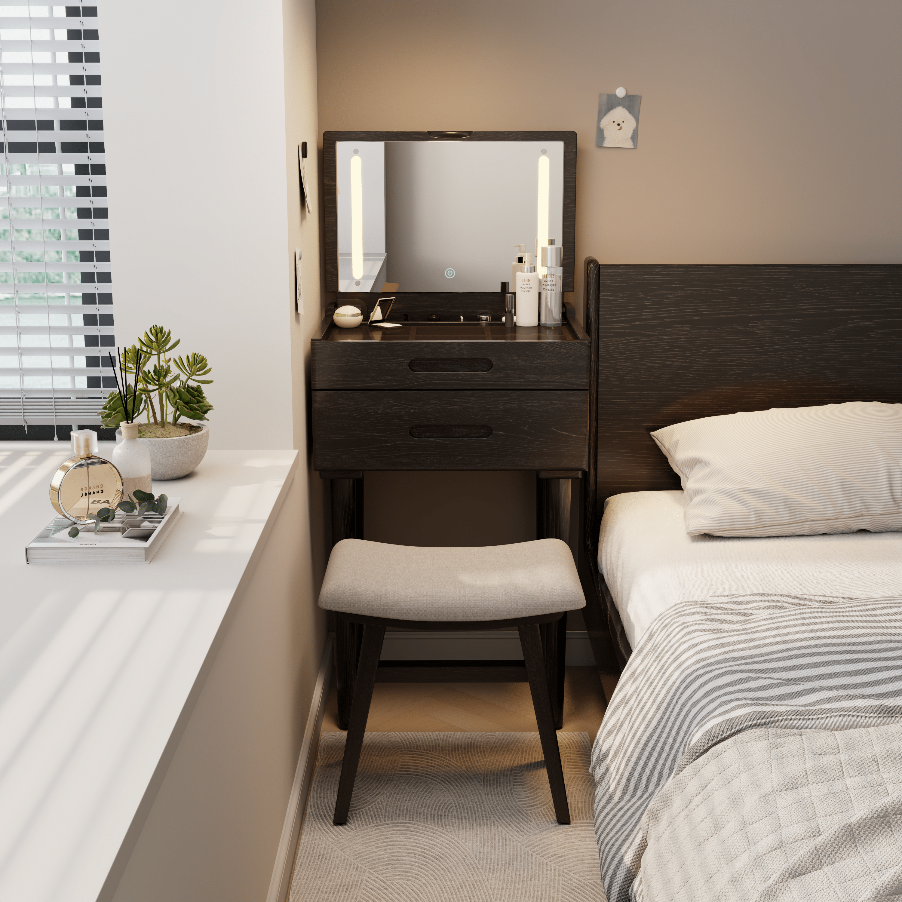 Vanity Stool, Saddle Cushion - Kaslandi Furniture