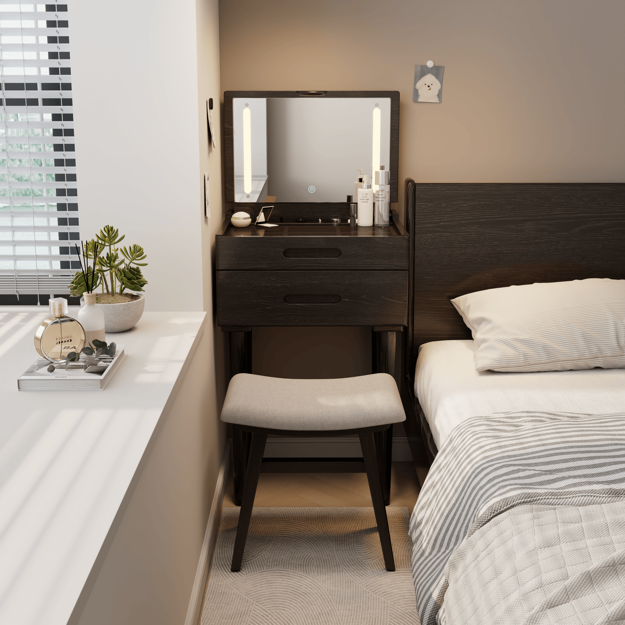 Vanity Stool, Saddle Cushion - Kaslandi Furniture