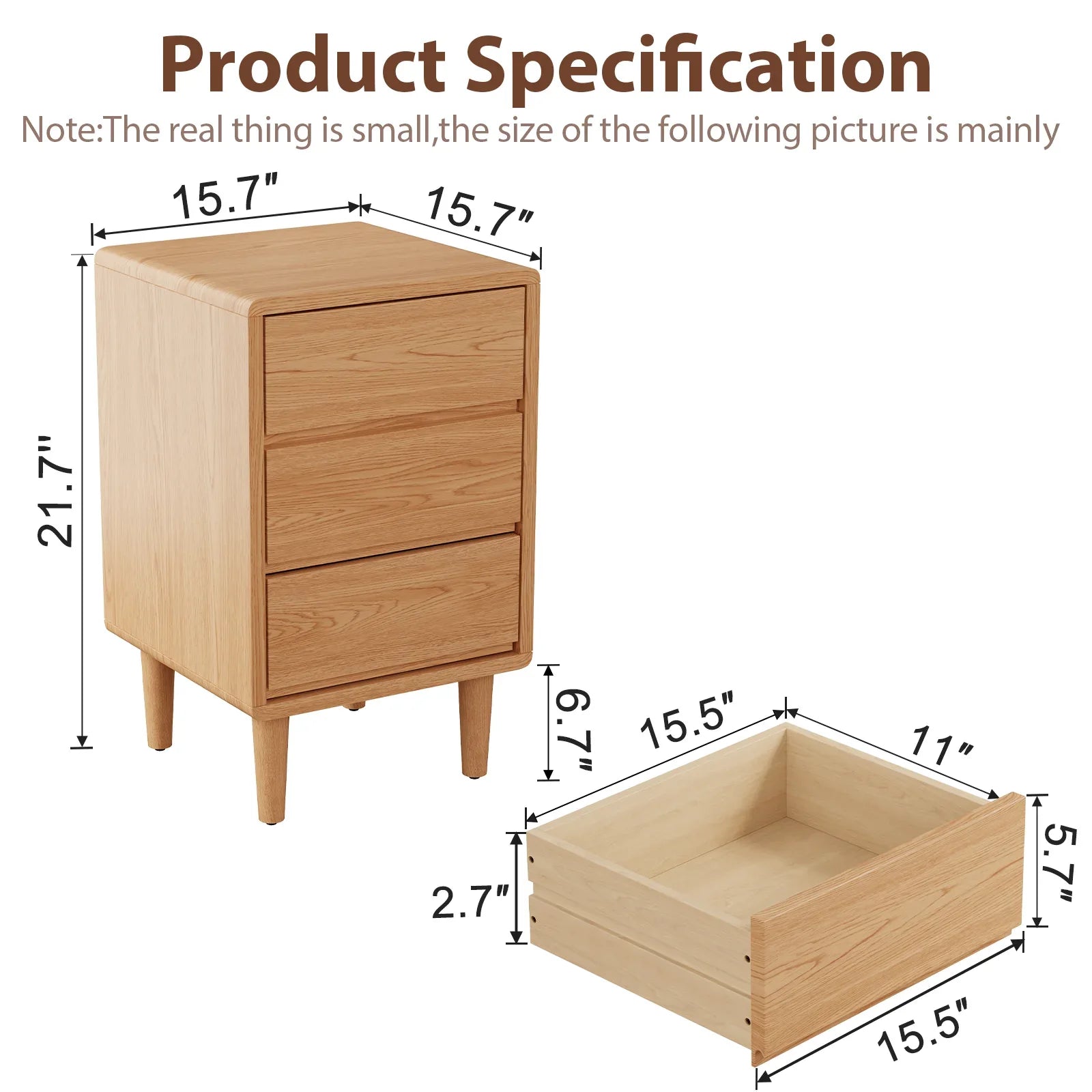 Mid - Century Modern Solid Wood Nightstand with 2 - 3 Hidden Drawers - Kaslandi Furniture