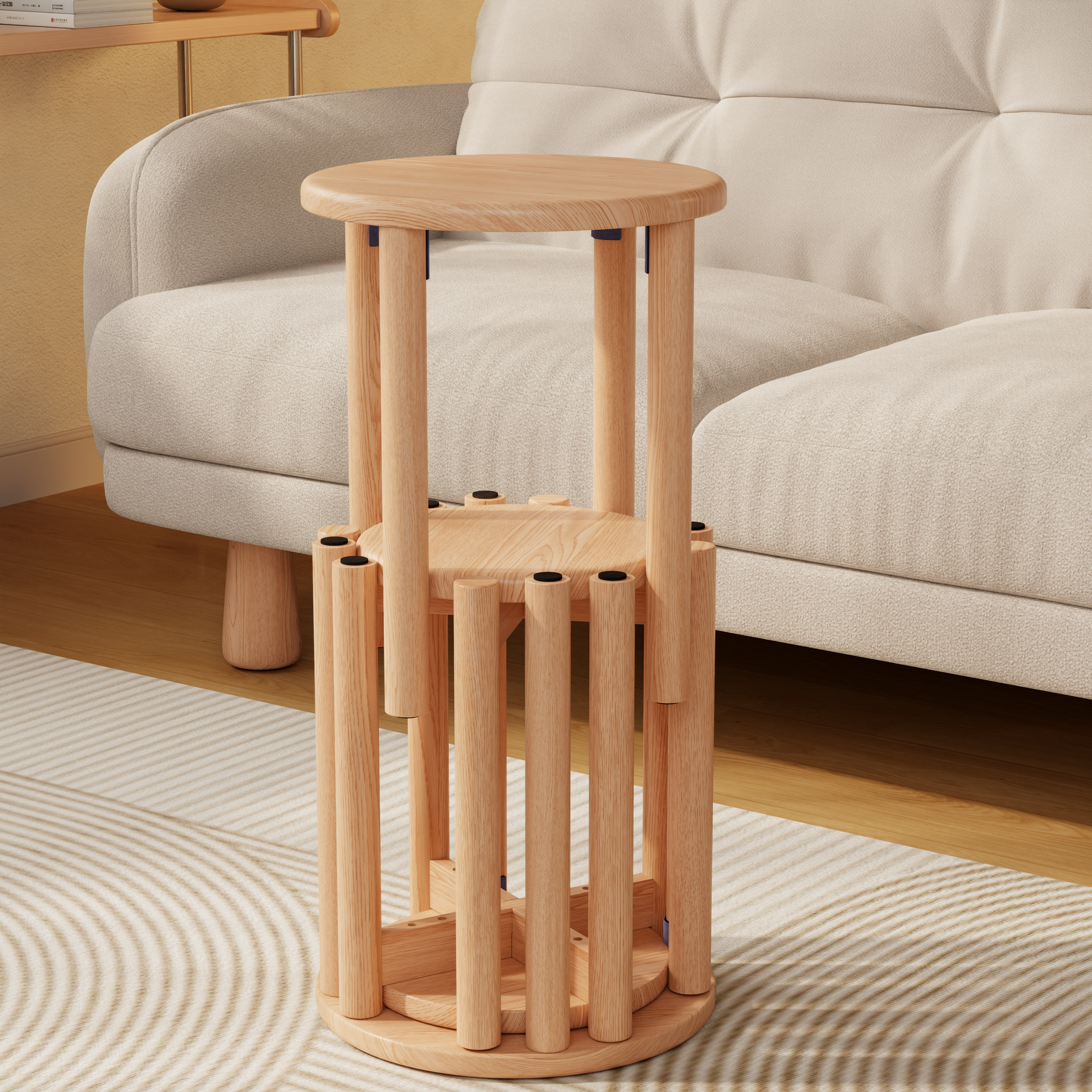 Set of 4 Stackable Solid Wood Multifunctional Round Stools/Side Tables