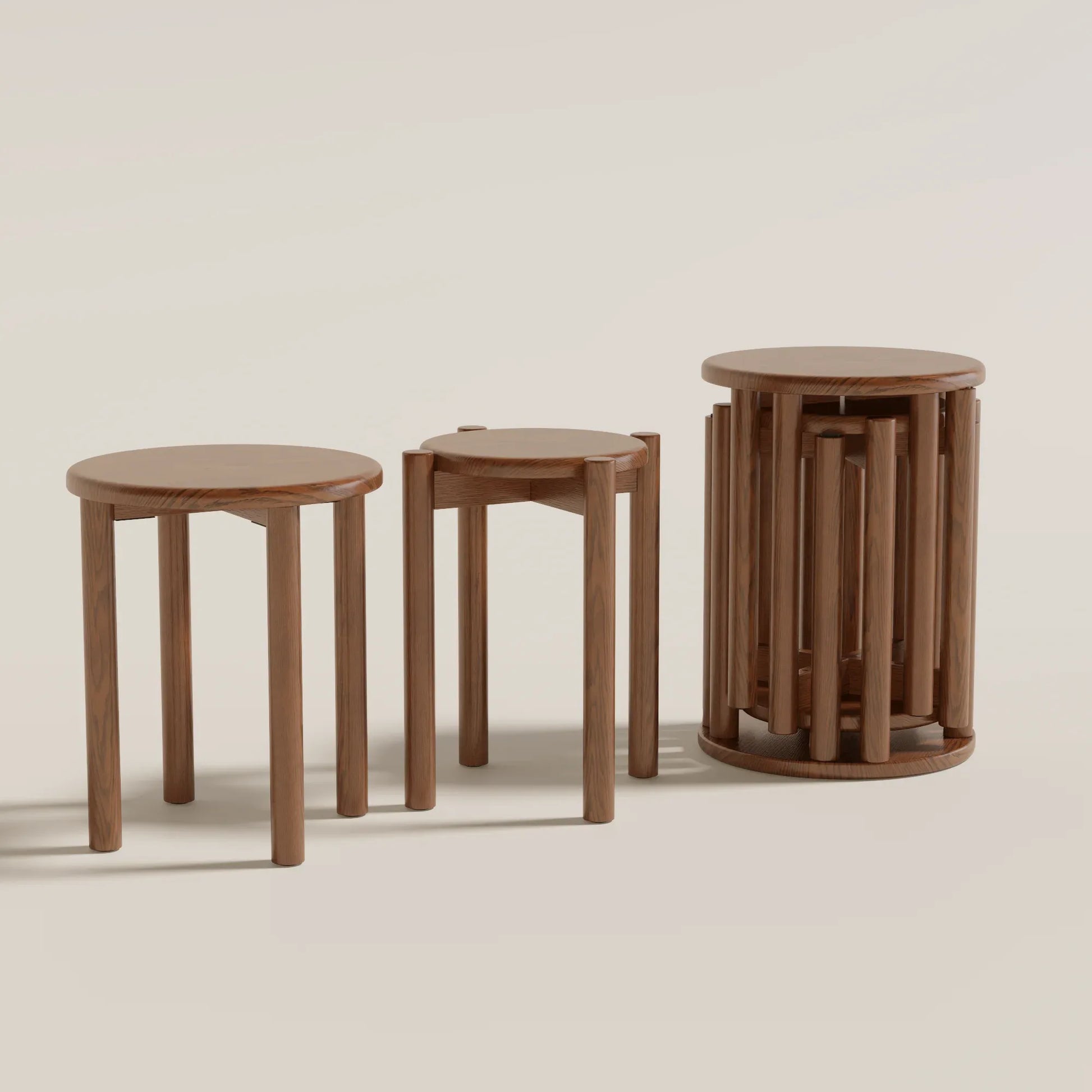 Solid Rubberwood Round Stool Set of 4 | Stackable Farmhouse Accent Stools - Kaslandi Furniture