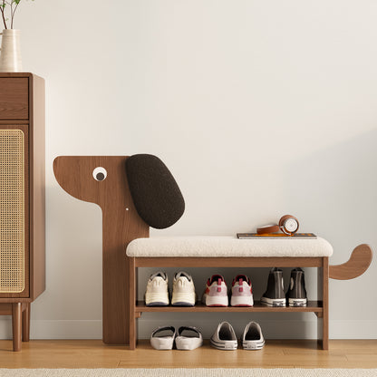 Shoe Rack Bench with Cushion, 2-Tier Dog Shoe Bench Cute, Wood Shoe Rack, Shoe Rack Bench with Storage,Shoe Shelf for Entryway, Hallway, Bedroom, Living Room