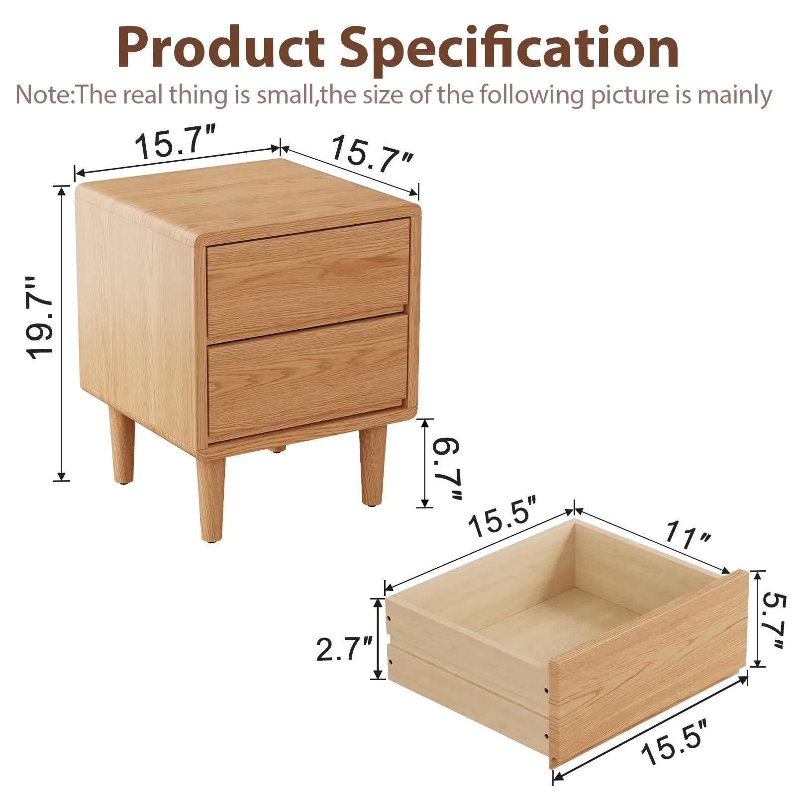 Mid - Century Modern Solid Wood Nightstand with 2 - 3 Hidden Drawers - Kaslandi Furniture