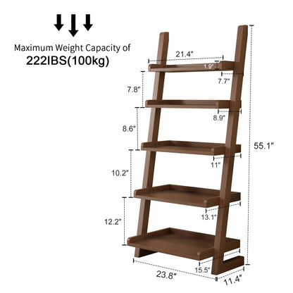 Wooden Ladder Shelf, Ladder Shelf Bookcase, 5 Tier Ladder Shelf with Stable Structure, Leaning Shelf for Living Room, Bedroom, Home Office