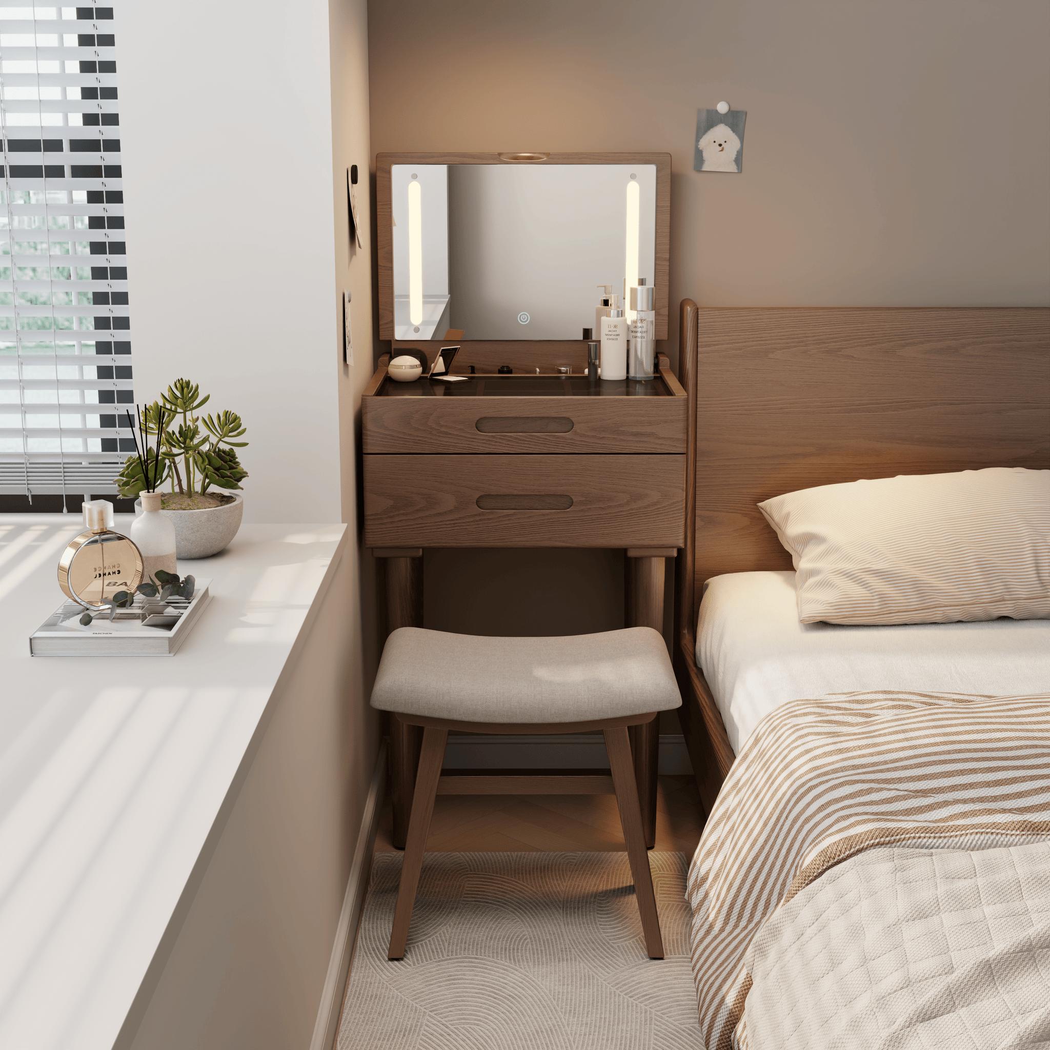 Vanity Stool, Saddle Cushion - Kaslandi Furniture