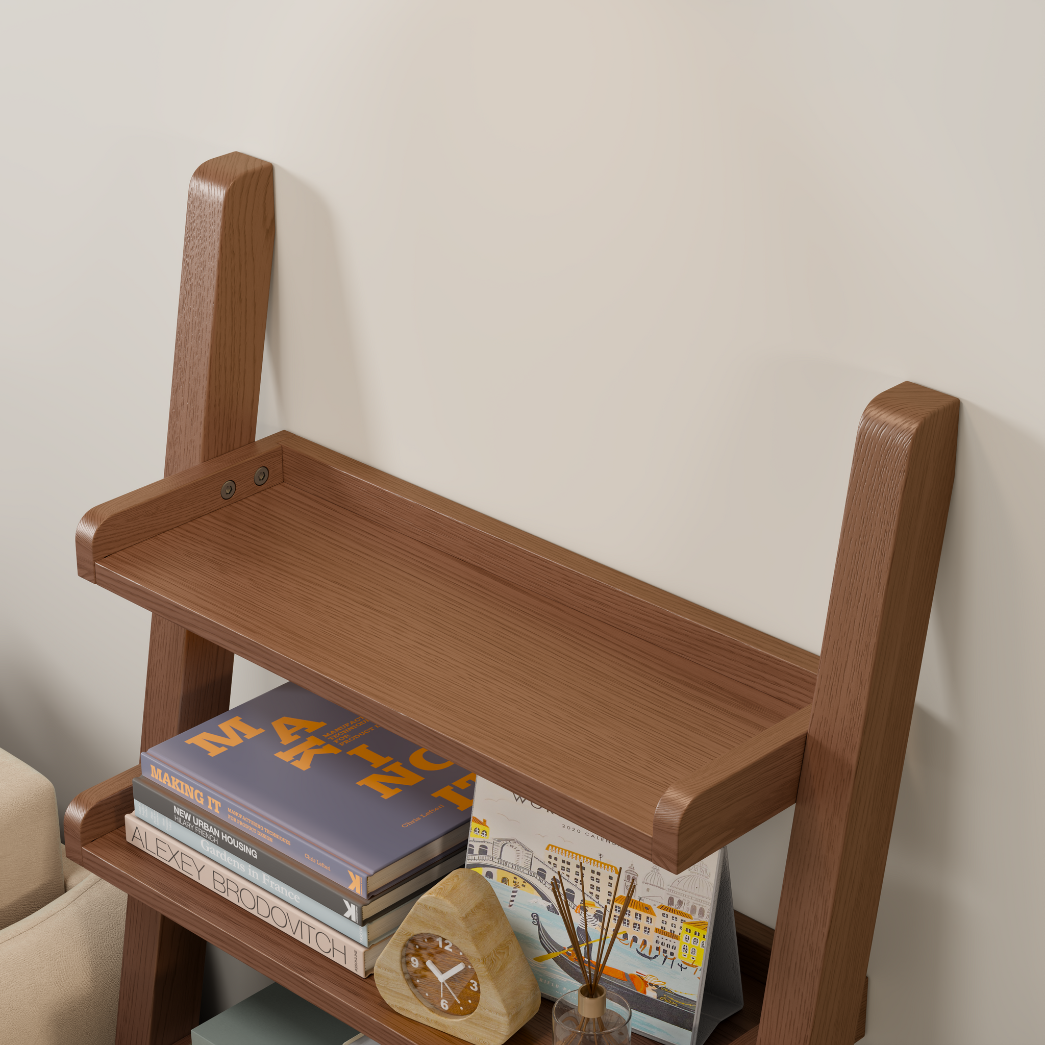 5-Tier Wooden Ladder Shelf – Modern Space-Saving Bookcase