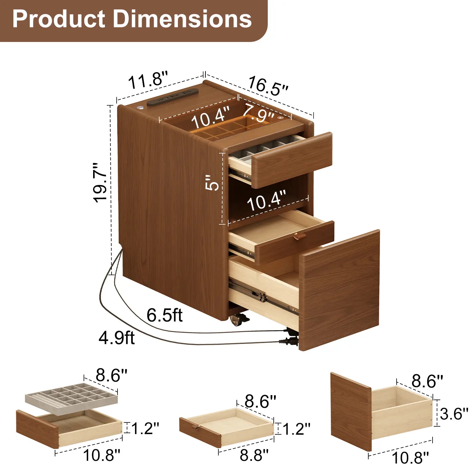 Smart Nightstand with Hidden Secret Drawer, Jewelry Storage & USB Charging - iKaslandi