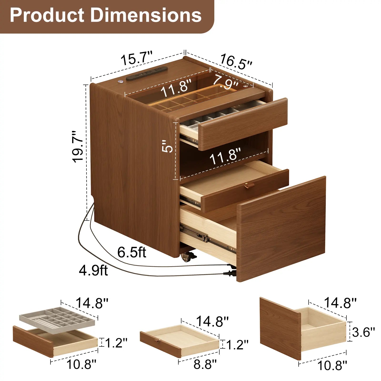 Smart Nightstand with Hidden Secret Drawer, Jewelry Storage & USB Charging - iKaslandi