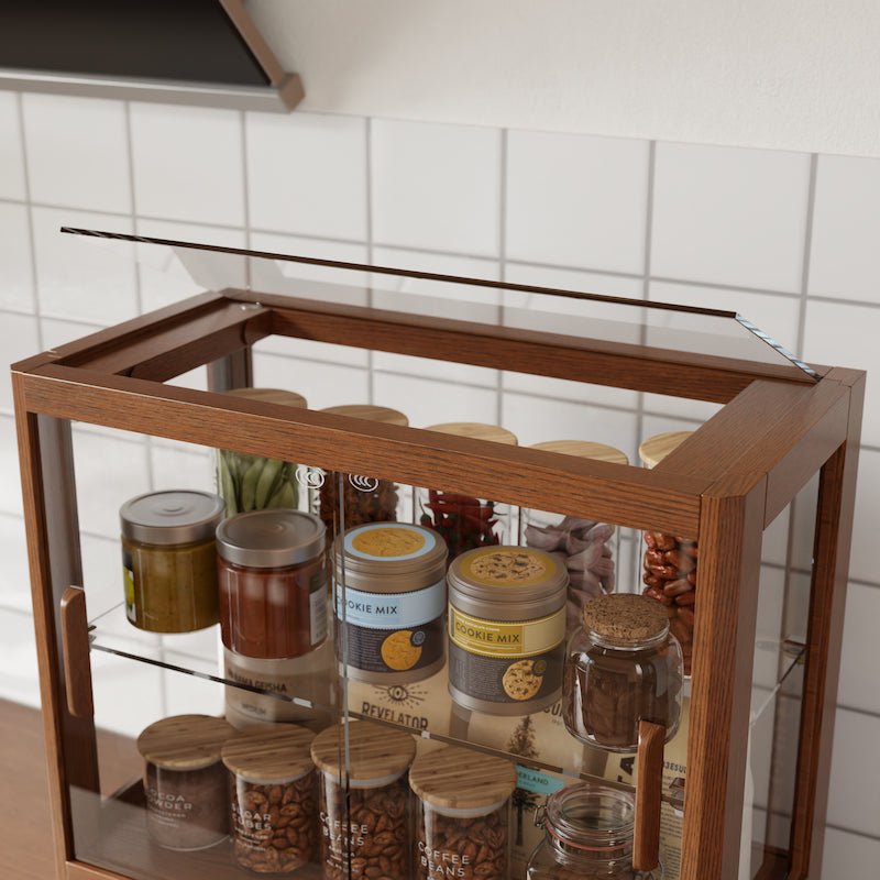 Solid Wood Bread Display Cabinet with Glass Door & Drawer