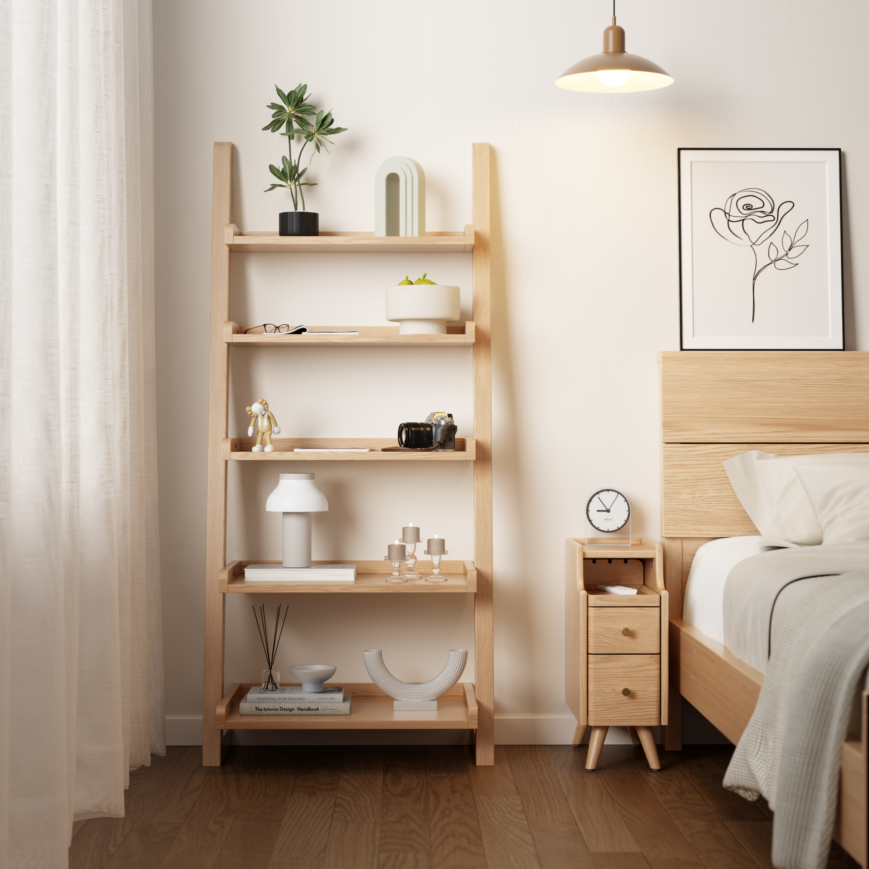 5-Tier Wooden Ladder Shelf – Modern Space-Saving Bookcase