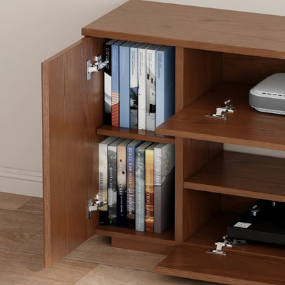Open side cabinet showing adjustable storage shelves