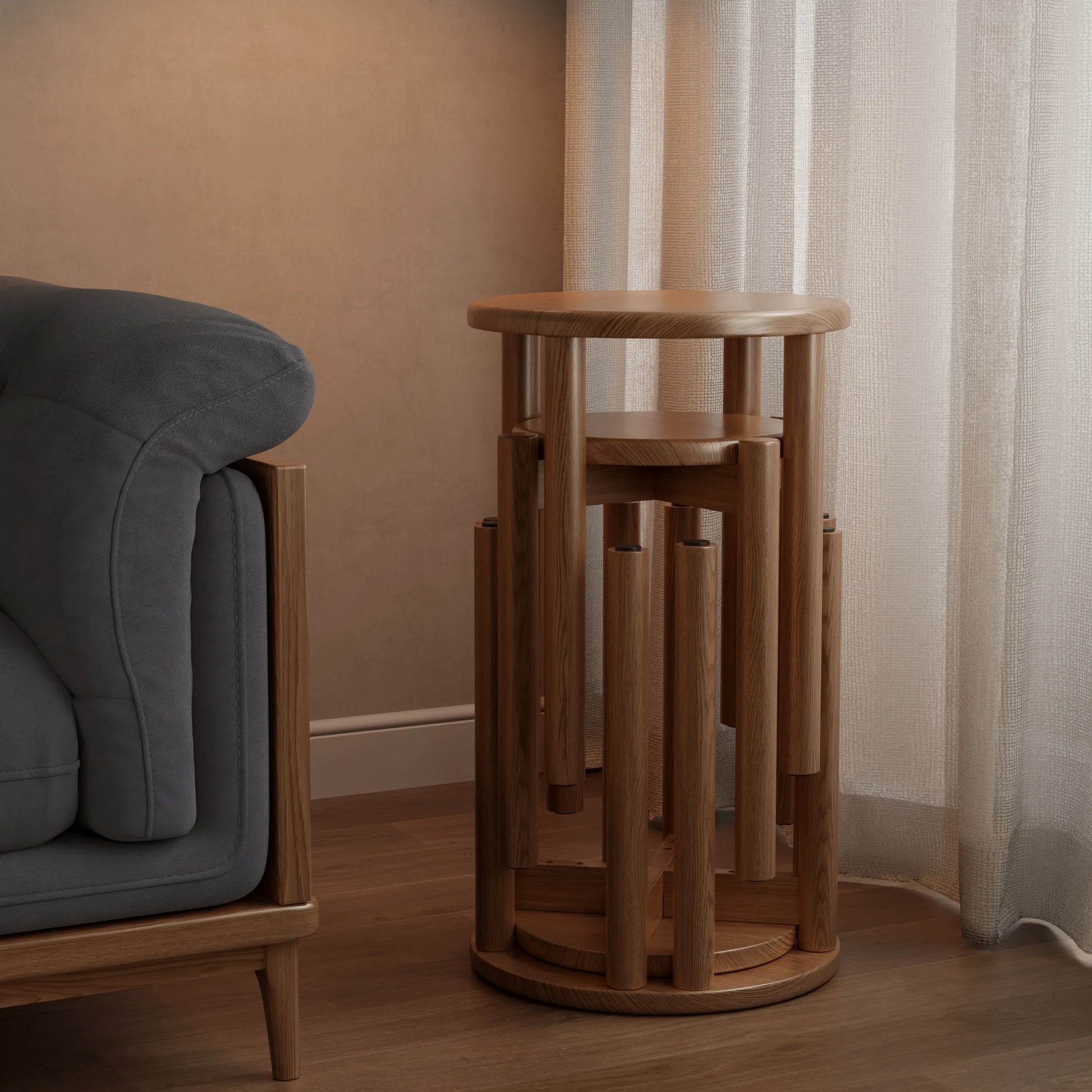 Solid Rubberwood Round Stool Set of 4 | Stackable Farmhouse Accent Stools - Kaslandi Furniture
