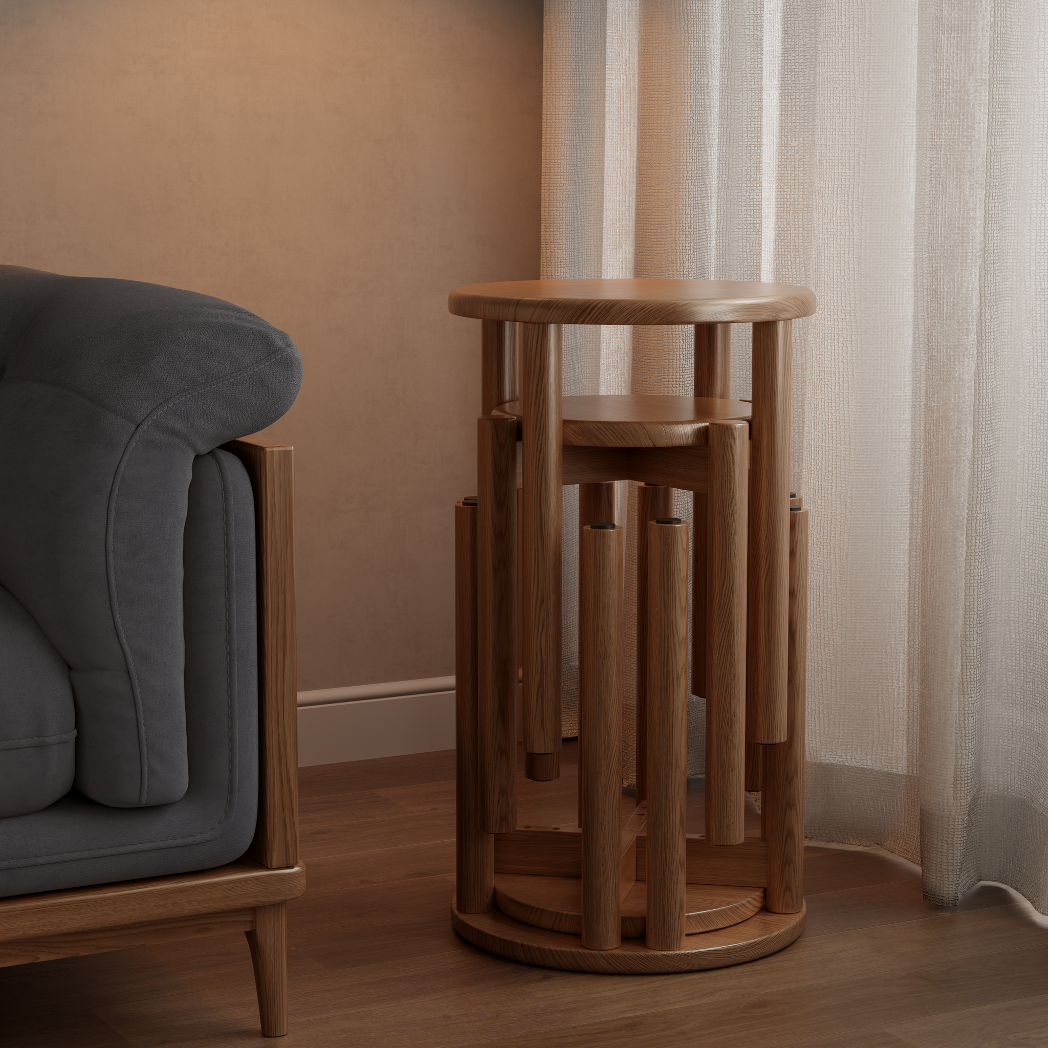 Set of 4 Stackable Solid Wood Multifunctional Round Stools/Side Tables