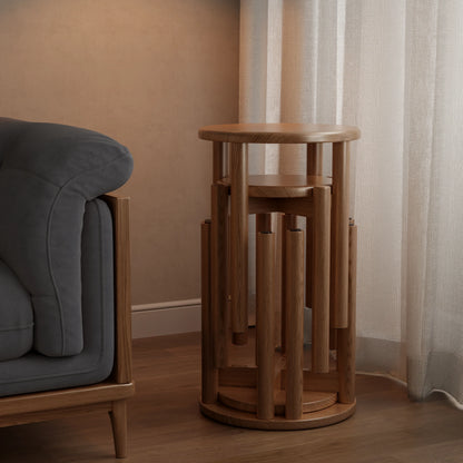 Solid Rubberwood Round Stool Set of 4 | Stackable Farmhouse Accent Stools - Kaslandi Furniture