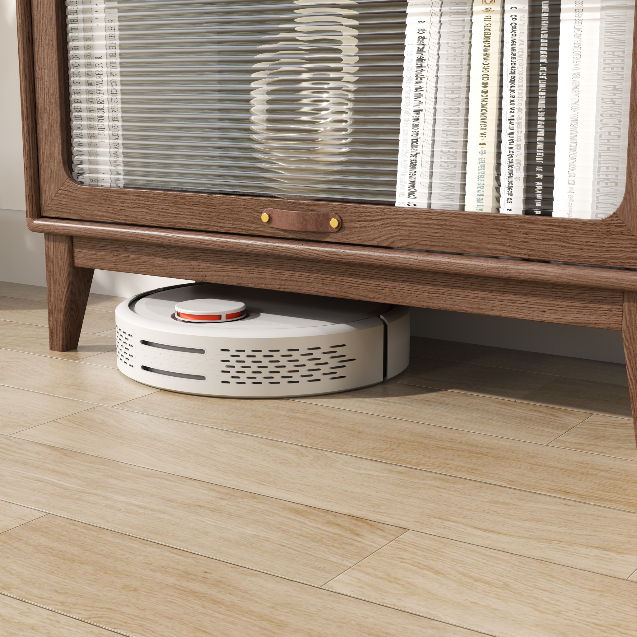 3-Tier Solid Wood Bookcase with Flip-Up Glass Doors