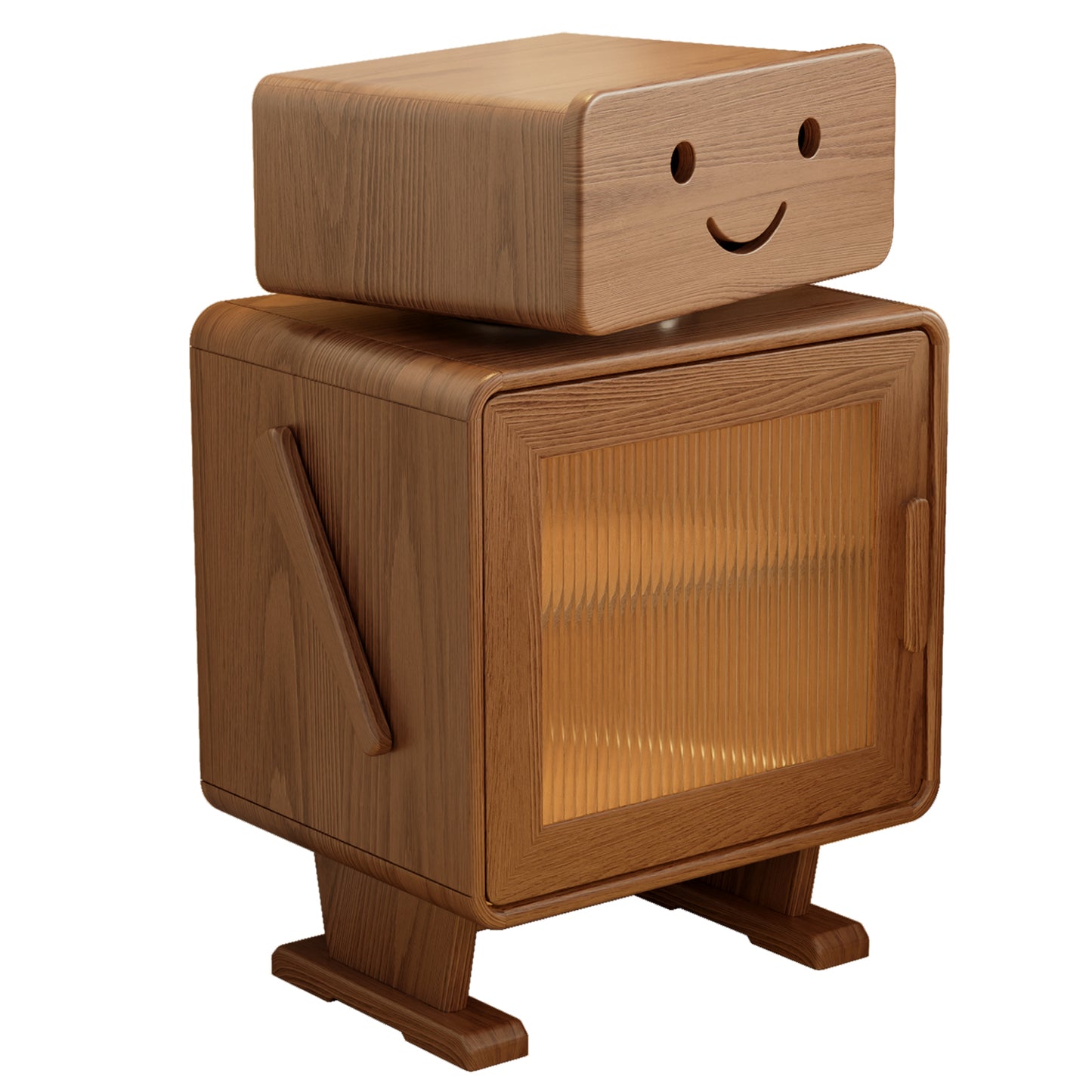 Robot Solid Wood Nightstand, Led Nightstand with 360°Rotating Drawer, Creative Nightstand with Drawers, Easily Assembly,Bedside Table for Bedroom,Living Room