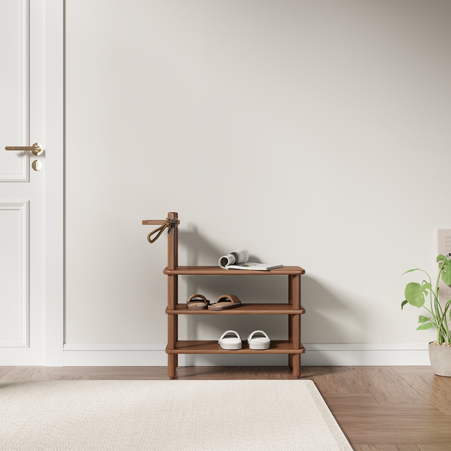 Shoe Rack Bench, Entryway Shoe Bench with Tray, 3 Tiers Solid Wood Shoe Bench for Front Door Entrance, Hallway, Mudroom