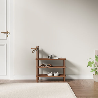 Shoe Rack Bench, Entryway Shoe Bench with Tray, 3 Tiers Solid Wood Shoe Bench for Front Door Entrance, Hallway, Mudroom