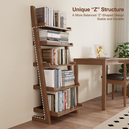 Wooden Ladder Shelf, Ladder Shelf Bookcase, 5 Tier Ladder Shelf with Stable Structure, Leaning Shelf for Living Room, Bedroom, Home Office