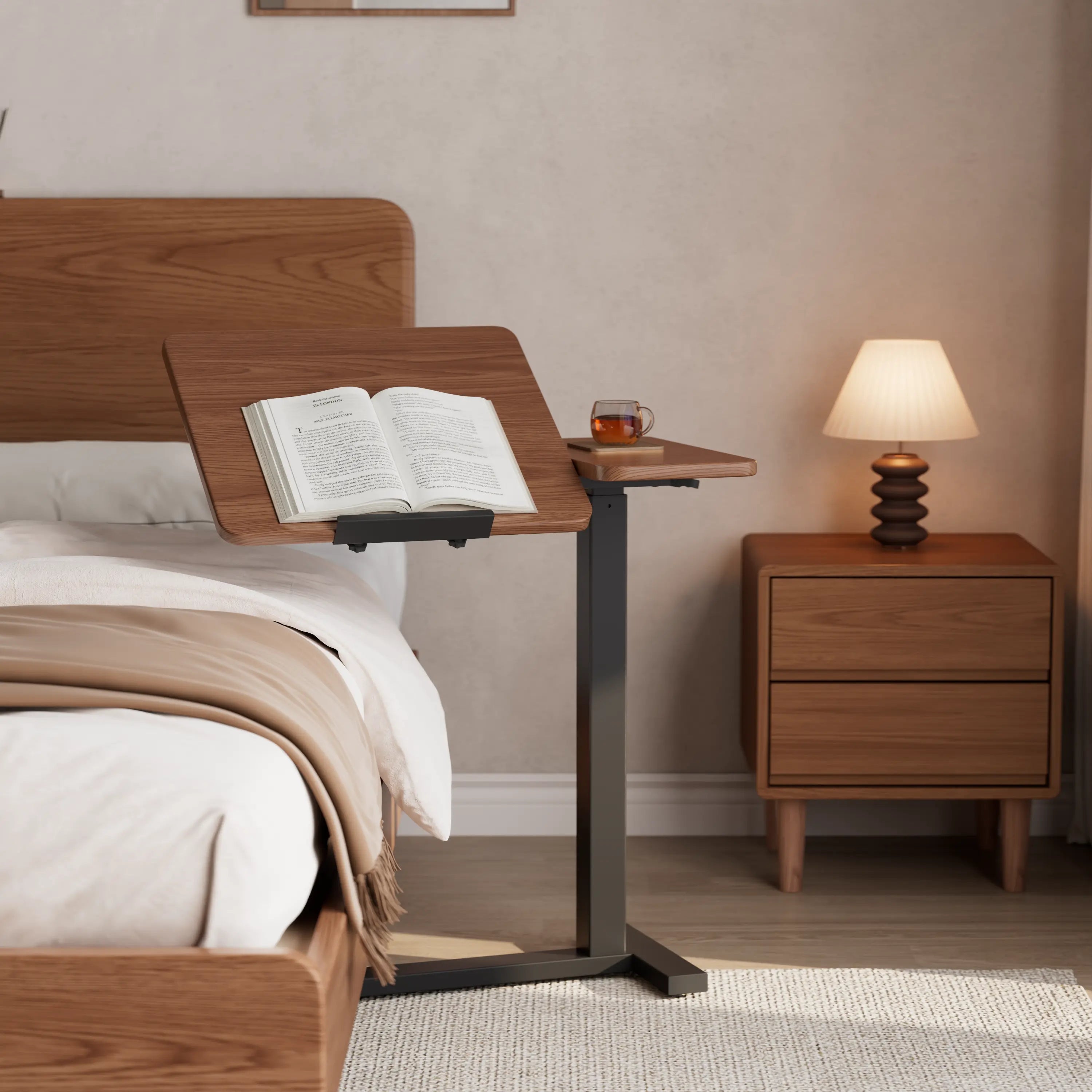 Adjustable Height Laptop Desk for Bed & Sofa – Solid Wood Tilting Top - iKaslandi